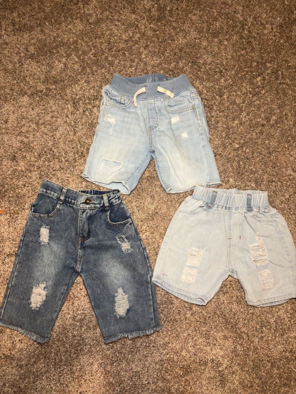 Distressed Denim Shorts Trio - Light Blue & Dark Blue
